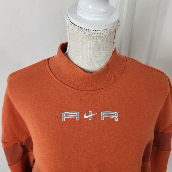 Nike Sweatshirt Womens M Orange Sportswear Air Fleece Mock Neck Hanorac Cropped - Picture 2 of 15
